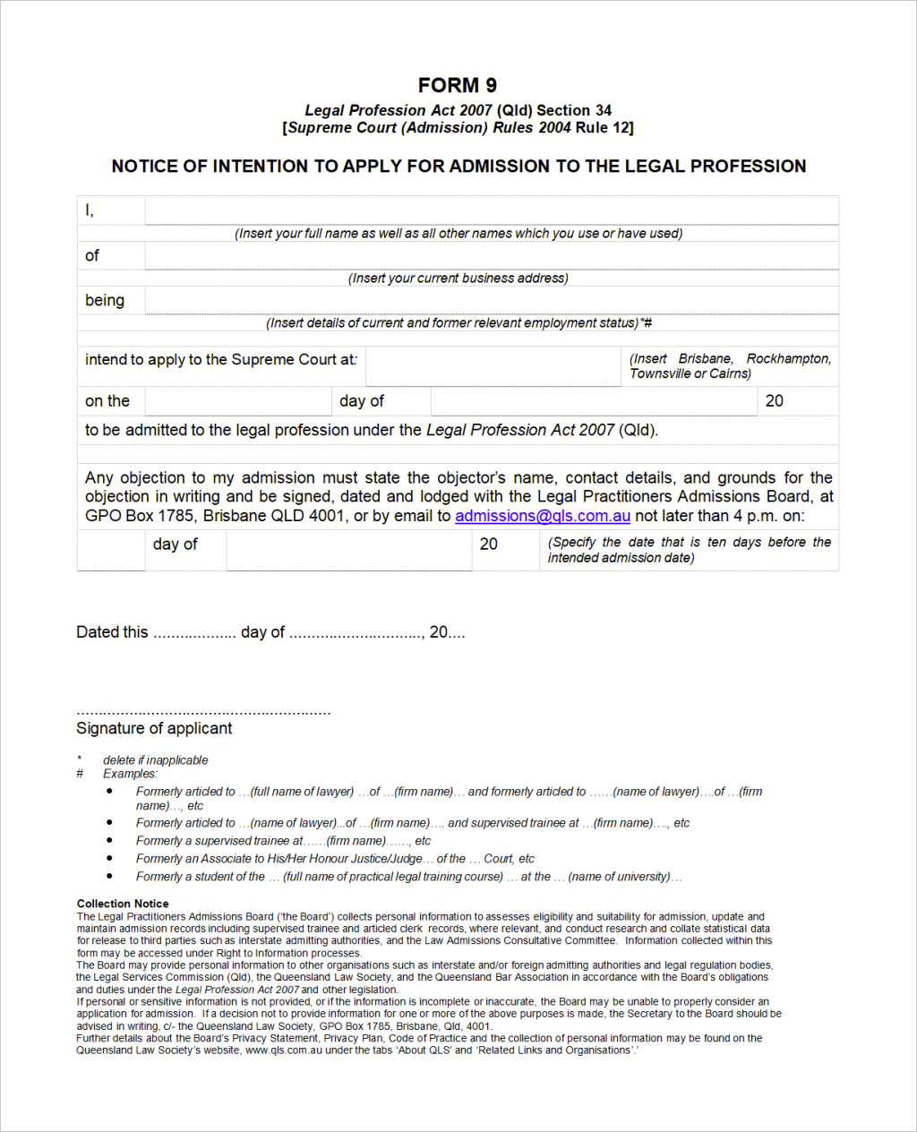 Picture of: Admission Notices – Queensland Reports
