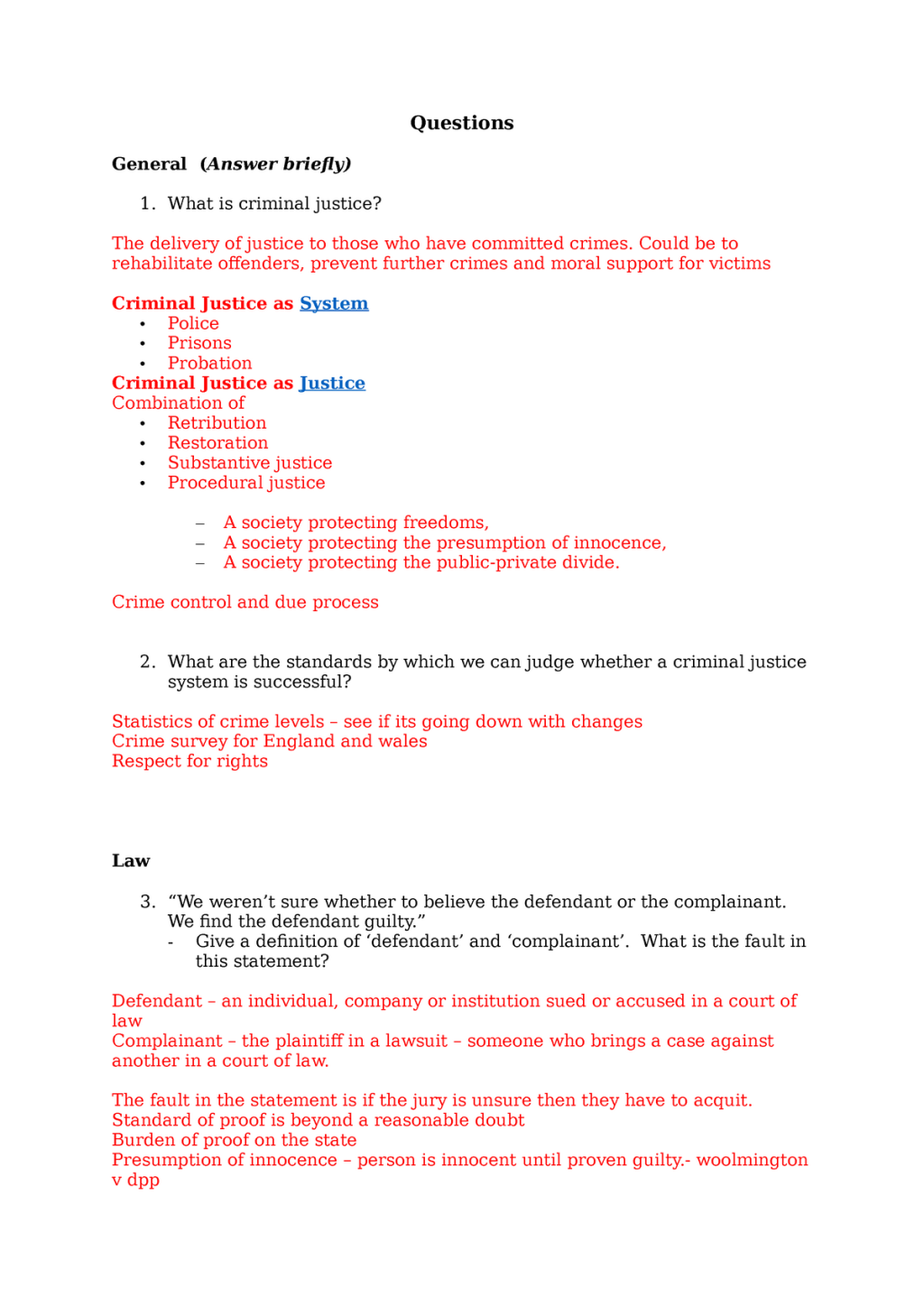 Picture of: Law Justice and Society tutorial  – Questions General (Answer