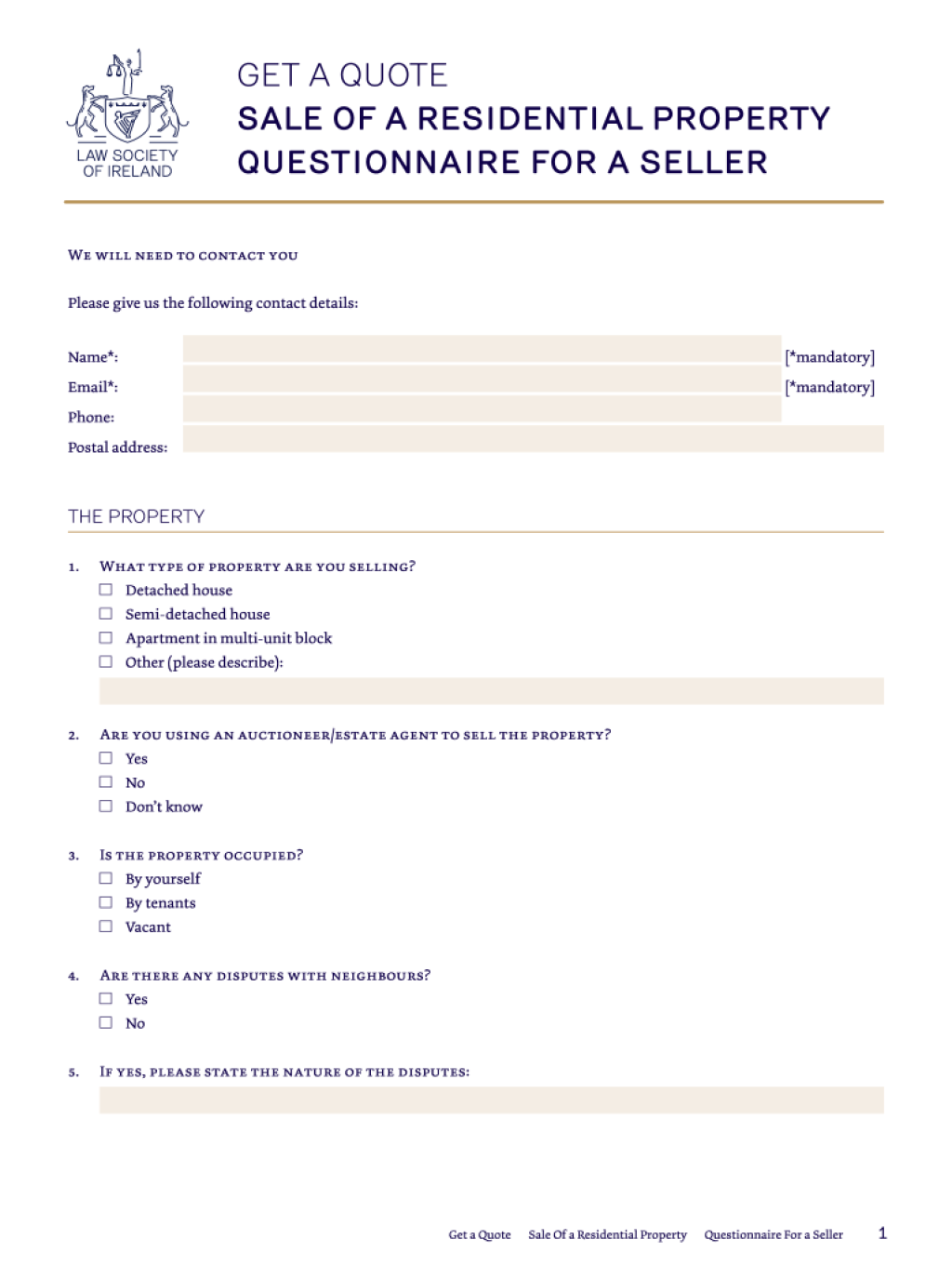 Picture of: Sale property questionnaire law society: Fill out & sign online